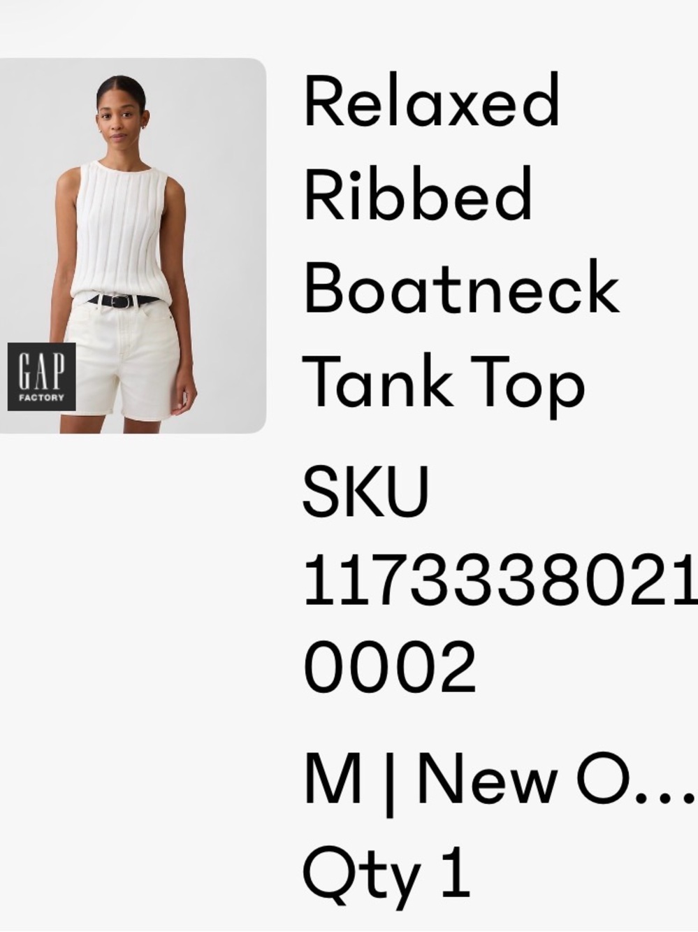 GAP White Ribbed Boatneck Tank
